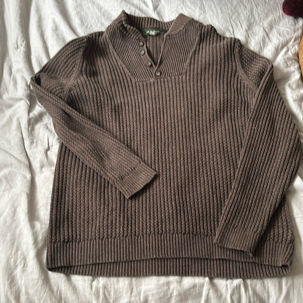 Vintage Eddie Bauer Dark Brown Thick Knit Button Neck Sweater